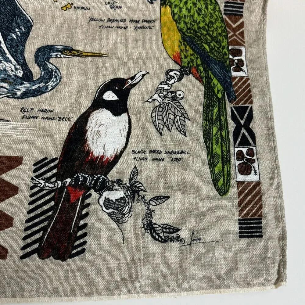 Vintage Linen Birds Of Fiji Travel Souvenir Tea Towel